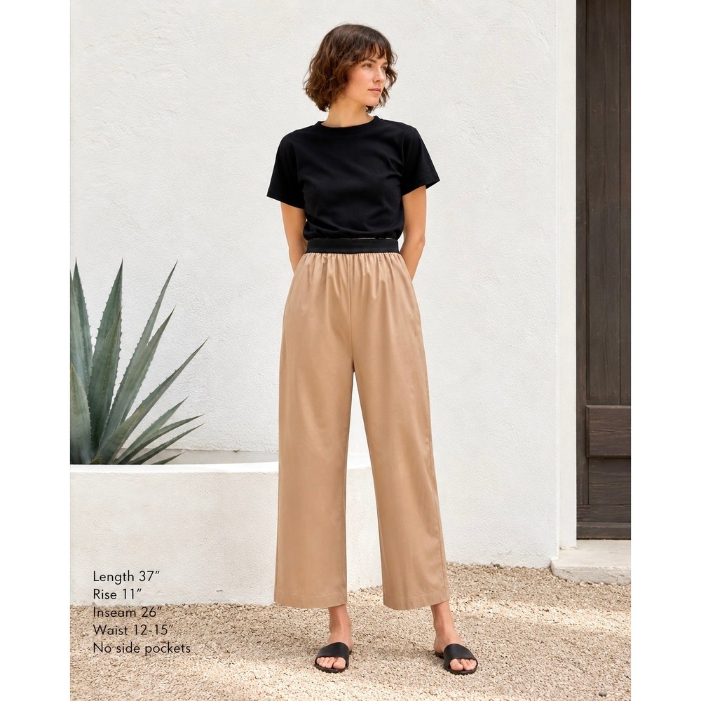MEIMEIJ Italy Latte Brown Cotton Wide Leg‎ Pull On Pants Elastic Waist 38